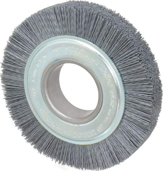 Weiler - 6" OD, 2" Arbor Hole, Crimped Nylon Wheel Brush - 1" Face Width, 1-1/4" Trim Length, 0.035" Filament Diam, 3,600 RPM - Makers Industrial Supply