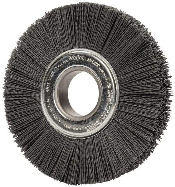 Weiler - 8" OD, 2" Arbor Hole, Crimped Nylon Wheel Brush - 1" Face Width, 2-1/4" Trim Length, 0.04" Filament Diam, 3,600 RPM - Makers Industrial Supply