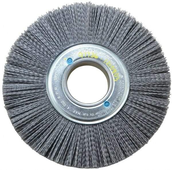 Weiler - 8" OD, 2" Arbor Hole, Crimped Nylon Wheel Brush - 1" Face Width, 2-1/4" Trim Length, 0.04" Filament Diam, 3,600 RPM - Makers Industrial Supply