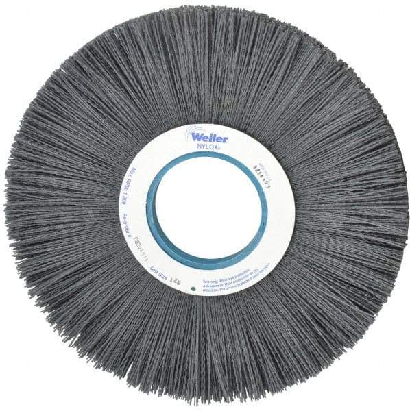 Weiler - 12" OD, 3-1/4" Arbor Hole, Crimped Nylon Wheel Brush - 1" Face Width, 3-5/16" Trim Length, 0.04" Filament Diam, 1,800 RPM - Makers Industrial Supply