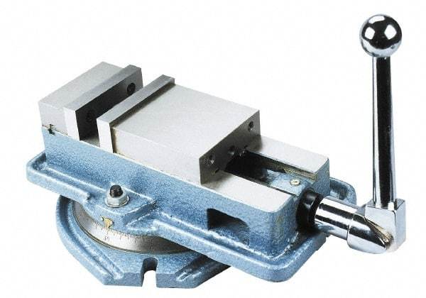 Interstate - 4" Jaw Width, 4" Jaw Opening Capacity, Horizontal Swivel Machine Vise - Manual Operation, 1 Station, 12-3/8" Long x 4.96" High x 1-1/4" Deep, 4-1/8" Jaw Height - Makers Industrial Supply