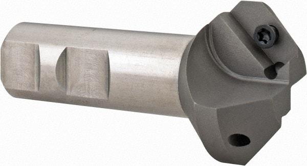 Everede Tool - 30° Lead Angle, 1.553" Max Cut Diam, 1" Min Cut Diam, 0.479" Max Depth of Cut, Indexable Chamfer and Angle End Mill - 3 Inserts, APLT 347 Insert Style, 3.2" Overall Length, Straight Shank, 60° Included Angle - Makers Industrial Supply