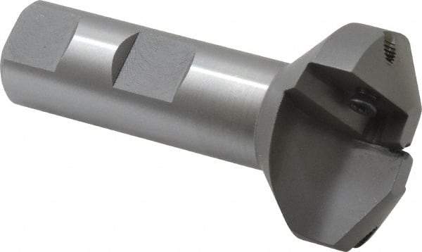 Everede Tool - 60° Lead Angle, 1.458" Max Cut Diam, 1/2" Min Cut Diam, 0.277" Max Depth of Cut, Indexable Chamfer and Angle End Mill - 2 Inserts, APLT 347 Insert Style, 3" Overall Length, Straight Shank, 120° Included Angle - Makers Industrial Supply