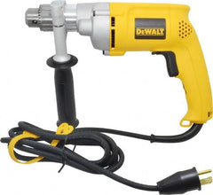 DeWALT - 1/2" Keyed Chuck, 0 to 1,000 RPM, Pistol Grip Handle Electric Drill - 7.8 Amps, 120 Volts, Reversible, Includes 360° Side Handle & Chuck Key with Holder - Makers Industrial Supply