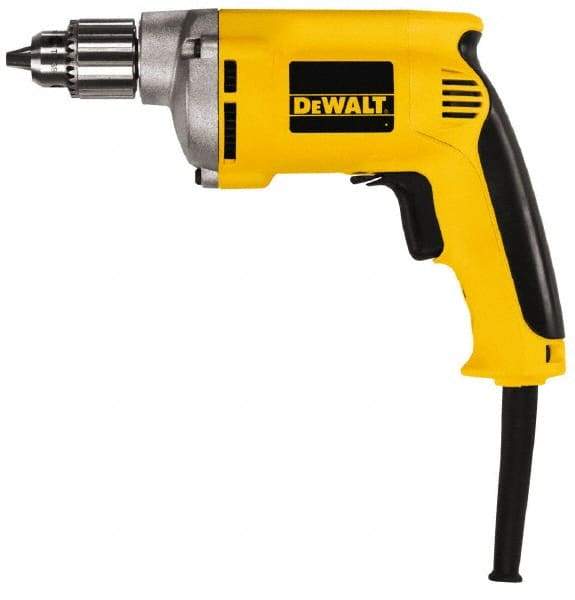 DeWALT - 1/4" Keyed Chuck, 4,000 RPM, Pistol Grip Handle Electric Drill - 6.7 Amps, 110 Volts, Reversible, Includes Chuck Key with Holder - Makers Industrial Supply