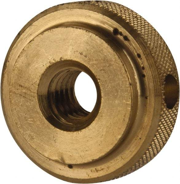 Gibraltar - 5/16-18" UNC Thread, Uncoated, Brass Round Knurled Check Nut - 3/8" Overall Height, 1" Head Diam, 3/4" Diam x 3/32" Base Height - Makers Industrial Supply