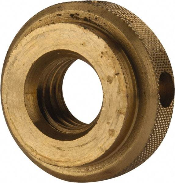 Gibraltar - 1/2-13" UNC Thread, Uncoated, Brass Round Knurled Check Nut - 7/16" Overall Height, 1-1/8" Diam x 5/16" Head Height, 7/8" Diam x 1/8" Base Height - Makers Industrial Supply