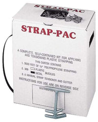 Value Collection - 3,000 Foot Long x 1/2 Inch Wide x 0.015 Inch Thick, Economy Polyproylene Strapping Kit - 260 Lbs Tensile Strength, Contains Self Dispensing Box, Polypropylene Strapping, 300 Metal Buckles and Tensioning Cutting Tool - Makers Industrial Supply