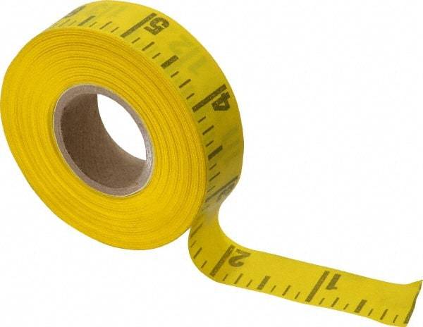 Made in USA - 60 Ft. Long x 5/8 Inch Wide, 1/4 Inch Graduation, Yellow, Adhesive Tape Measure - Reads Left to Right - Makers Industrial Supply