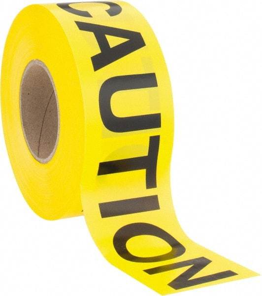 NMC - 1,000' Long x 3" Wide Roll, Polyethylene, Black & Yellow Barricade Tape - Message: CAUTION - Makers Industrial Supply