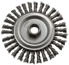 Anderson - 4-1/2" OD, 5/8-11 Arbor Hole, Knotted Steel Wheel Brush - 1/4" Face Width, 13/16" Trim Length, 0.02" Filament Diam, 12,500 RPM - Makers Industrial Supply