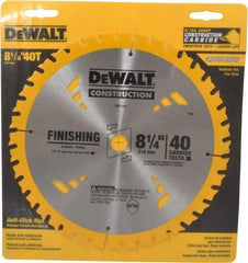 DeWALT - 8-1/4" Diam, 5/8" Arbor Hole Diam, 40 Tooth Wet & Dry Cut Saw Blade - Carbide-Tipped, General Purpose Action, Diamond Arbor - Makers Industrial Supply