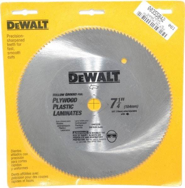 DeWALT - 7-1/4" Diam, 5/8" Arbor Hole Diam, 140 Tooth Wet & Dry Cut Saw Blade - Steel, Smooth Action, Standard Round Arbor - Makers Industrial Supply