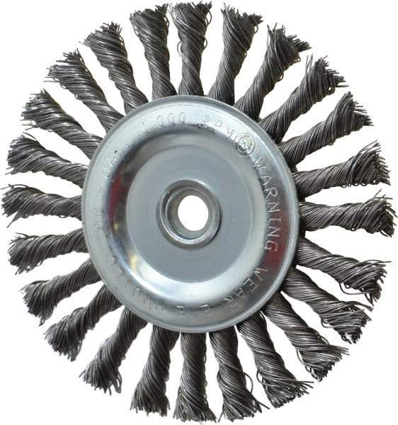 Anderson - 6" OD, 5/8" Arbor Hole, Knotted Steel Wheel Brush - 1/2" Face Width, 1-7/16" Trim Length, 0.025" Filament Diam, 9,000 RPM - Makers Industrial Supply