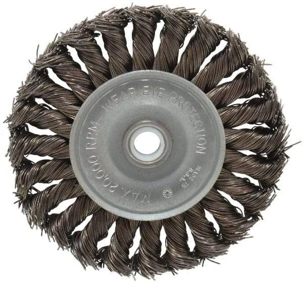 Anderson - 4" OD, 1/2" Arbor Hole, Knotted Steel Wheel Brush - 1/2" Face Width, 1" Trim Length, 0.02" Filament Diam, 20,000 RPM - Makers Industrial Supply