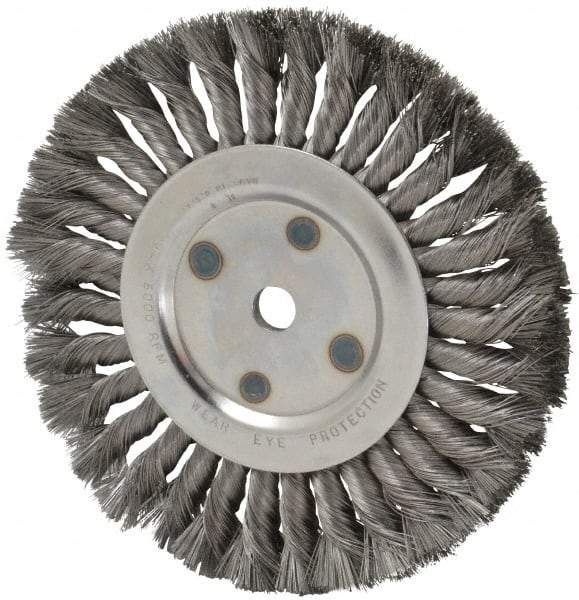 Anderson - 8" OD, 5/8" Arbor Hole, Knotted Steel Wheel Brush - 5/8" Face Width, 1-3/4" Trim Length, 0.0118" Filament Diam, 6,000 RPM - Makers Industrial Supply