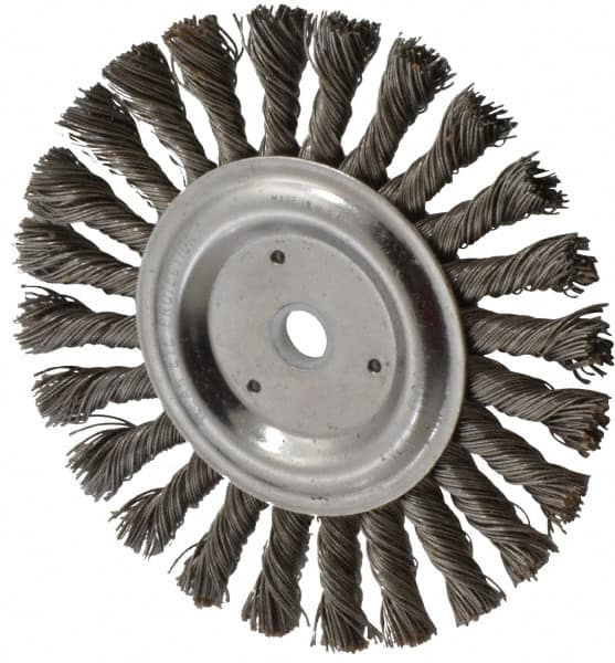 Anderson - 6" OD, 5/8" Arbor Hole, Knotted Steel Wheel Brush - 7/16" Face Width, 1-7/16" Trim Length, 0.025" Filament Diam, 9,000 RPM - Makers Industrial Supply