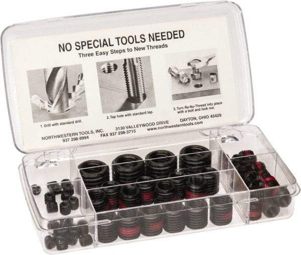 Made in USA - 58 Inserts, M4 - M16 Internal Thread, M8x1.25, M24x3 Metric Coarse, Steel, Thread Repair Kit - Exact Industrial Supply