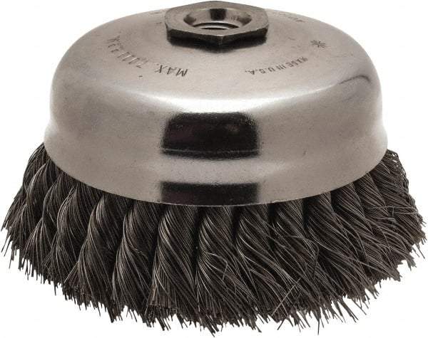 Anderson - 5" Diam, 5/8-11 Threaded Arbor, Steel Fill Cup Brush - 0.014 Wire Diam, 1-1/4" Trim Length, 7,000 Max RPM - Makers Industrial Supply