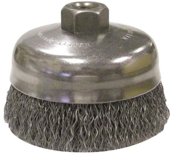 Anderson - 5" Diam, 5/8-11 Threaded Arbor, Steel Fill Cup Brush - 0.014 Wire Diam, 1-1/4" Trim Length, 9,000 Max RPM - Makers Industrial Supply