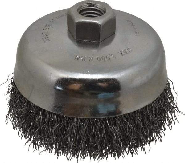 Anderson - 5" Diam, 5/8-11 Threaded Arbor, Steel Fill Cup Brush - 0.02 Wire Diam, 1-1/4" Trim Length, 9,000 Max RPM - Makers Industrial Supply