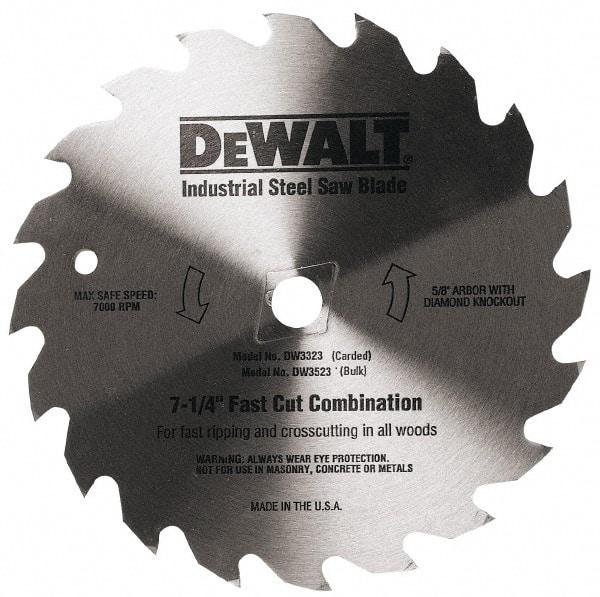 DeWALT - 7-1/4" Diam, 5/8" Arbor Hole Diam, 140 Tooth Wet & Dry Cut Saw Blade - Steel, Smooth Action, Standard Round Arbor - Makers Industrial Supply