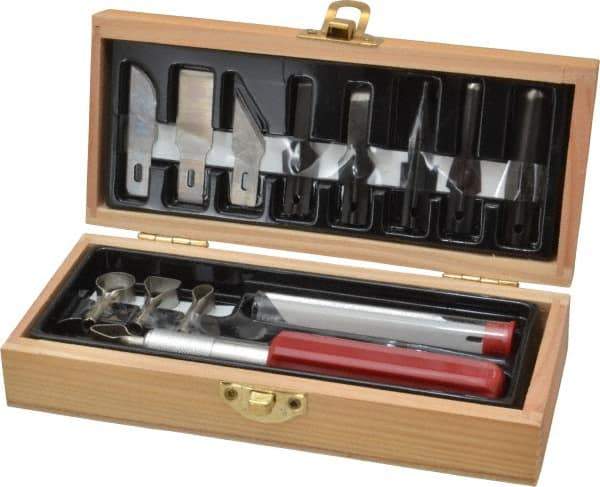 Excel - Woodworking Set - 13 Pieces, Includes Wooden Boxed Knife Set 1 Knife, 14 Blades - Makers Industrial Supply