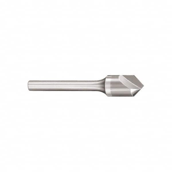 SGS - 1/8" Head Diam, 1/8" Shank Diam, 1 Flute 60° Solid Carbide Countersink - Bright Finish, 1-1/2" OAL, Single End, Straight Shank, Right Hand Cut - Makers Industrial Supply