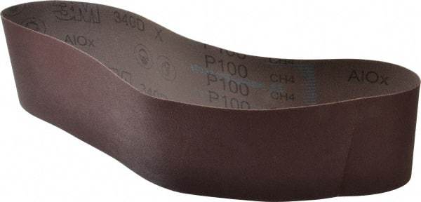 3M - 4" Wide x 36" OAL, 100 Grit, Aluminum Oxide Abrasive Belt - Aluminum Oxide, Fine, Coated, X Weighted Cloth Backing, Series 340D - Makers Industrial Supply