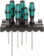 Wera - 6 Piece Slotted & Phillips Screwdriver Set - Round Shank, Ergonomic Handle, Bit Sizes: Philips #1 & #2 - Makers Industrial Supply