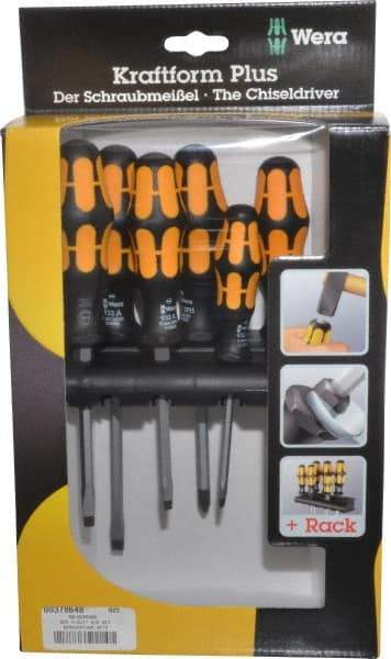 Wera - 6 Piece Phillips & Slotted Screwdriver Set - Round Shank, Ergonomic Handle, Bit Sizes: Philips #1 & #2 - Makers Industrial Supply