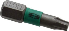 Wera - T20 Torx Bit - 1/4" Hex Drive, 1" OAL - Makers Industrial Supply