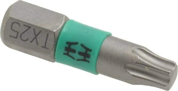 Wera - T25 Torx Bit - 1/4" Hex Drive, 1" OAL - Makers Industrial Supply