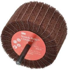 3M - 3" Diam x 1-3/4" Face Width, Fine Aluminum Oxide Coated Mounted Flap Wheel - 1/4" Shank Mount, 120 Grit, X Weighted Backing, 7,500 Max RPM - Makers Industrial Supply