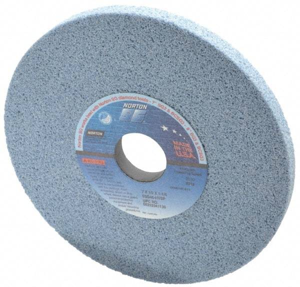 Norton - 7" Diam x 1-1/4" Hole x 1/2" Thick, H Hardness, 46 Grit Surface Grinding Wheel - Ceramic, Type 1, Coarse Grade, 3,600 Max RPM, Vitrified Bond, No Recess - Makers Industrial Supply