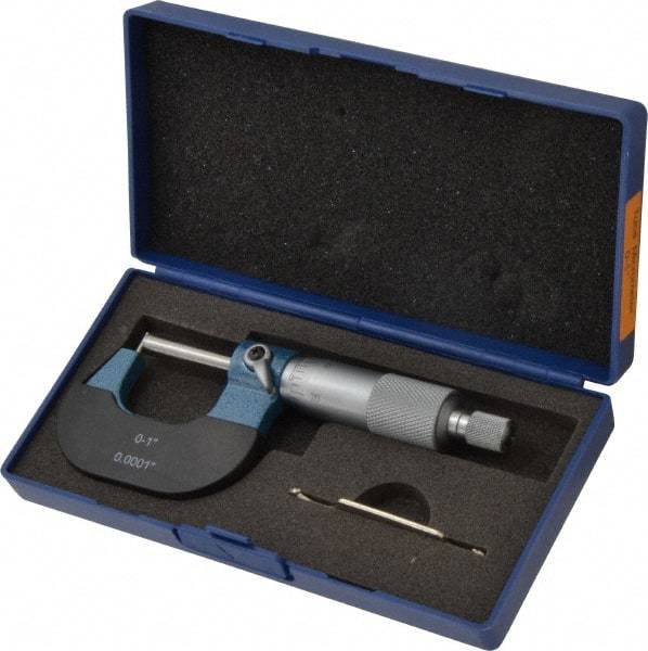 Value Collection - 1 Inch Measurement Range, 0.0001 Inch Graduation, Barrel Anvil, Ratchet Stop Thimble, Mechanical Tube Micrometer - Accurate Up to 0.0001 Inch, Accurate Up to 0.0001 Inch, Enamel Finish, Carbide - Makers Industrial Supply