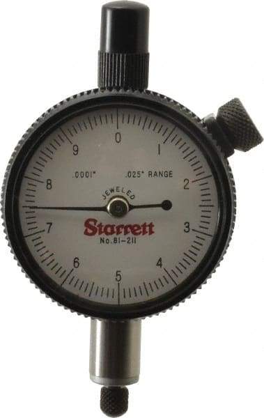 Starrett - 0.025" Range, 0-10 Dial Reading, 0.0001" Graduation Dial Drop Indicator - 1-11/16" Dial, 0.01" Range per Revolution - Makers Industrial Supply