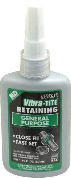 Vibra-Tite - 50 mL Bottle, Green, High Strength Liquid Retaining Compound - Series 530, 24 hr Full Cure Time - Makers Industrial Supply