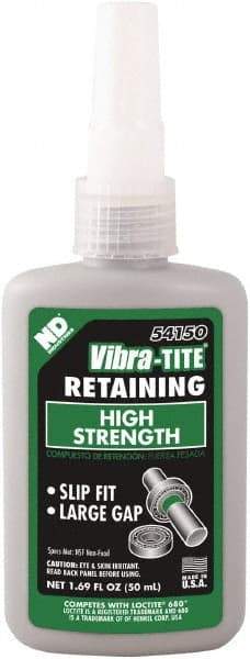 Vibra-Tite - 50 mL Bottle, Green, High Strength Liquid Retaining Compound - Series 541, 24 hr Full Cure Time, Heat Removal - Makers Industrial Supply