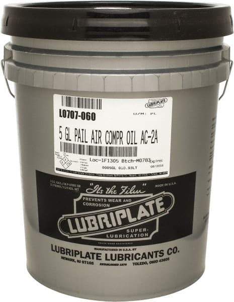 Lubriplate - 5 Gal Pail, ISO 100, SAE 30, Air Compressor Oil - 430 Viscosity (SUS) at 100°F, 63 Viscosity (SUS) at 210°F, Series AC-2A - Makers Industrial Supply