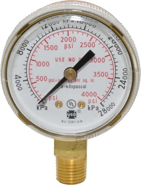 1/4 Inch NPT, 4,000 Max psi, Steel Case Cylinder Pressure Gauge 2 Inch Dial Diameter, All Gases