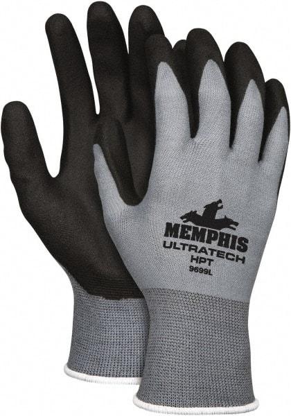 MCR Safety - Size S, ANSI Puncture Lvl 2, Abrasion Lvl 4, Cut & Puncture Resistant Gloves - Palm Coated, Gray/Black - Makers Industrial Supply