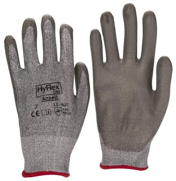 Ansell - Size S (7), ANSI Cut Lvl 2, Abrasion Lvl 6, Polyurethane Coated Cut Resistant Gloves - 8.5" Long, Palm & Fingers Coated, Dyneema/Lycra Lining, Knit Wrist, Gray/Gray, Paired - Makers Industrial Supply