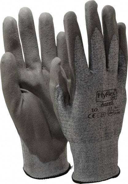 Ansell - Size XL (10), ANSI Cut Lvl 2, Abrasion Lvl 6, Polyurethane Coated Cut Resistant Gloves - 10.5" Long, Palm & Fingers Coated, Dyneema/Lycra Lining, Knit Wrist, Gray/Gray, Paired - Makers Industrial Supply