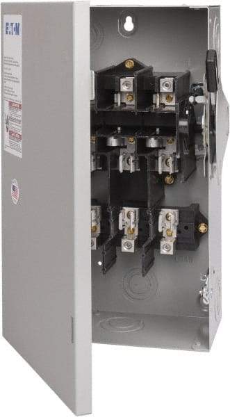 Eaton Cutler-Hammer - 60 Amp, 240 VAC, 3 Pole Fused Safety Switch - NEMA 1, 1 Phase, 3 to 10 hp at 240 VAC (Single Phase), 7-1/2 to 15 hp at 240 VAC (Triple Phase), 3PST Contact Form - Makers Industrial Supply