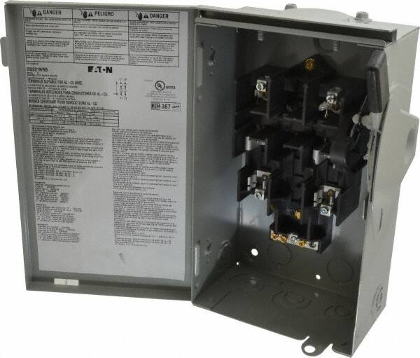 Eaton Cutler-Hammer - 30 Amp, 240 VAC, 2 Pole Fused Safety Switch - NEMA 3R, 3 Phase, 1-1/2 to 3 hp at 240 VAC (Single Phase), 3 to 7-1/2 hp at 240 VAC (Triple Phase), DPST Contact Form - Makers Industrial Supply