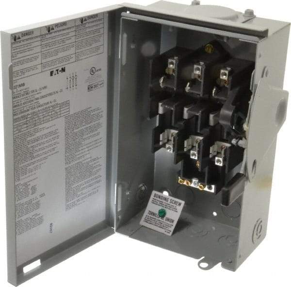 Eaton Cutler-Hammer - 30 Amp, 240 VAC, 3 Pole Fused Safety Switch - NEMA 3R, 3 Phase, 1-1/2 to 3 hp at 240 VAC (Single Phase), 3 to 7-1/2 hp at 240 VAC (Triple Phase), 3PST Contact Form - Makers Industrial Supply