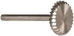 Made in USA - 5/8" Cut Diam, 1/8" Shank Diam, Wheel with Radius Head Single Cut Burr - High Speed Steel, 1/8" LOC, 1-1/2" OAL - Makers Industrial Supply