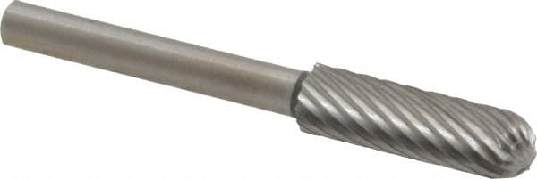 Made in USA - 3/16" Cut Diam, 1/8" Shank Diam, Cylinder with Radius Head Single Cut Burr - High Speed Steel, Radius End, 5/8" LOC, 1-1/2" OAL - Makers Industrial Supply