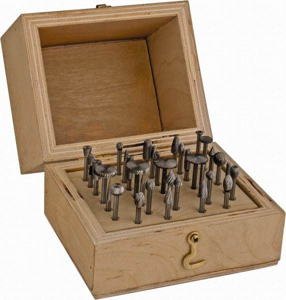 Made in USA - 34 Piece, 1/8" Shank Burr Set - High Speed Steel - Makers Industrial Supply